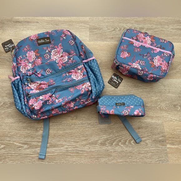 NWT Matilda Jane Harlow Floral Backpack + pencil Case + Lunch Bag 3 pcs SET NWT - Picture 3 of 13